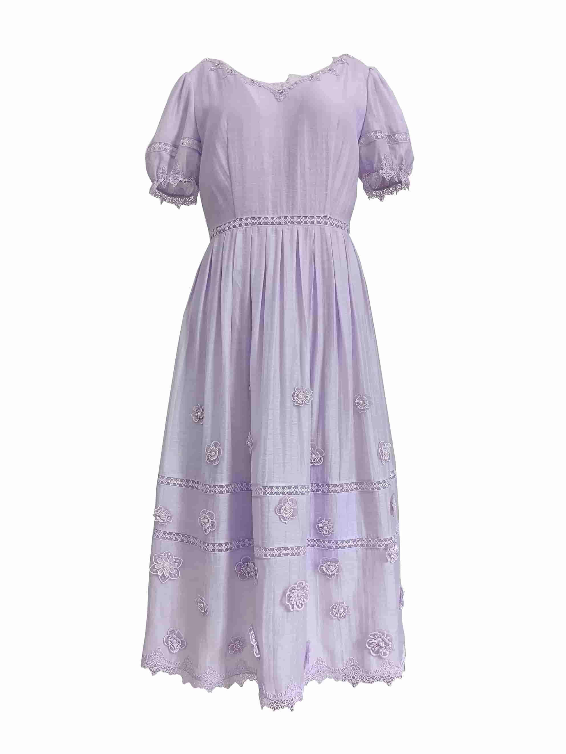 BC1EE109E1 異國花園花蓬袖蕾絲收腰洋裝