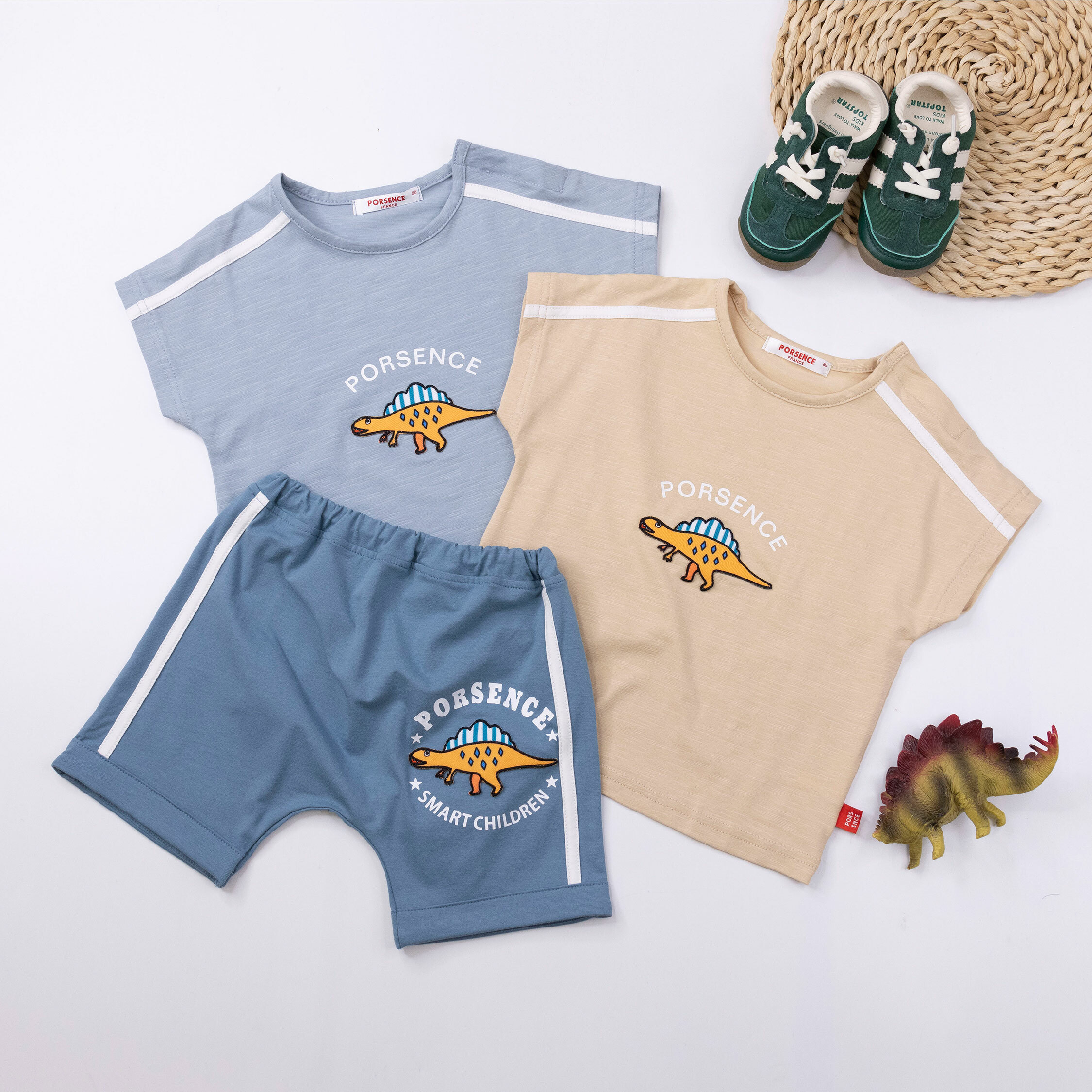 波紳士【12036】童趣奔跑恐龍布貼上衣＊二色