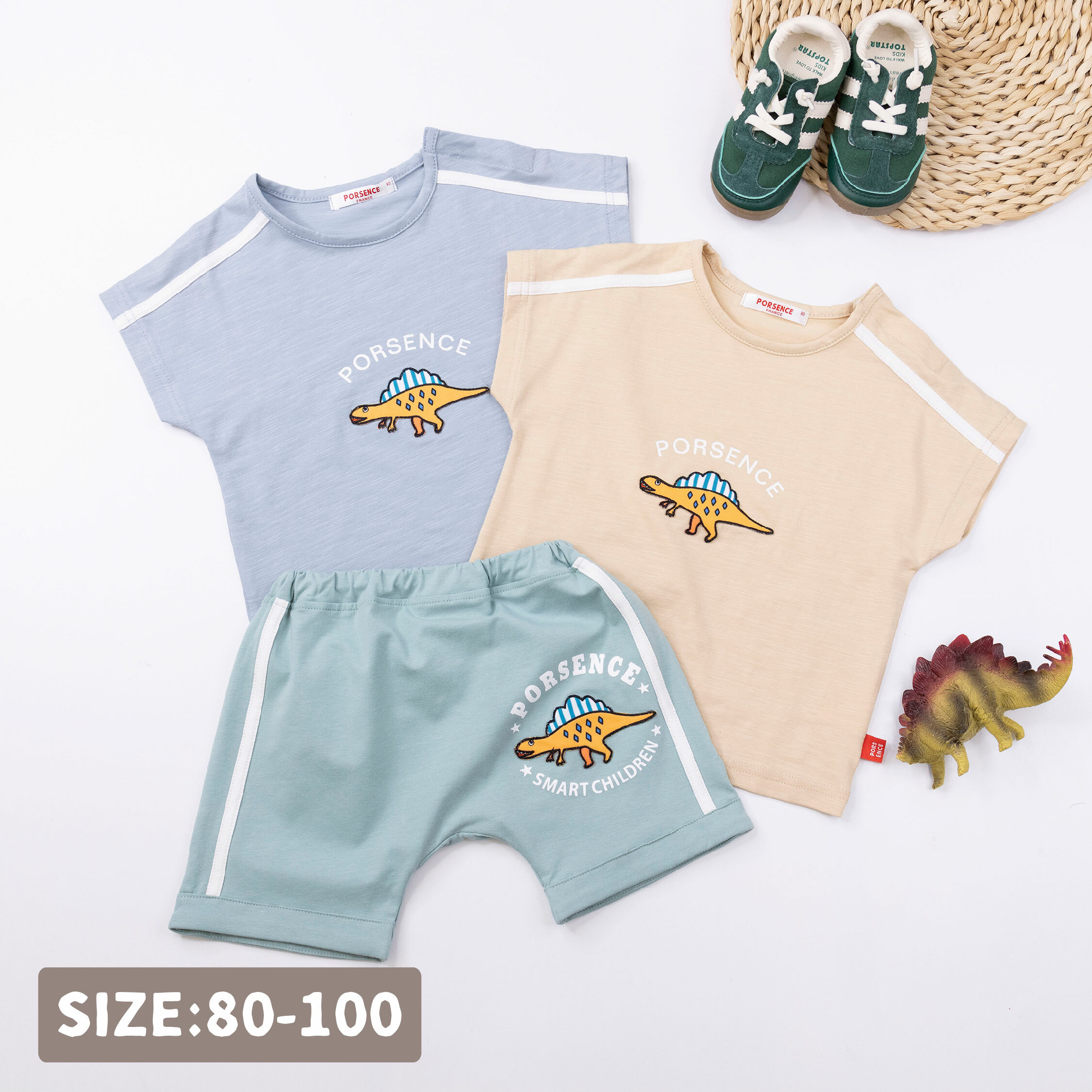 波紳士【12036】童趣奔跑恐龍布貼上衣＊二色