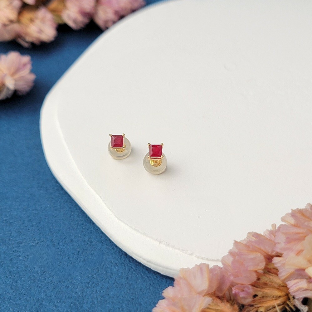 【me.luxe】K18方糖四爪紅寶耳環