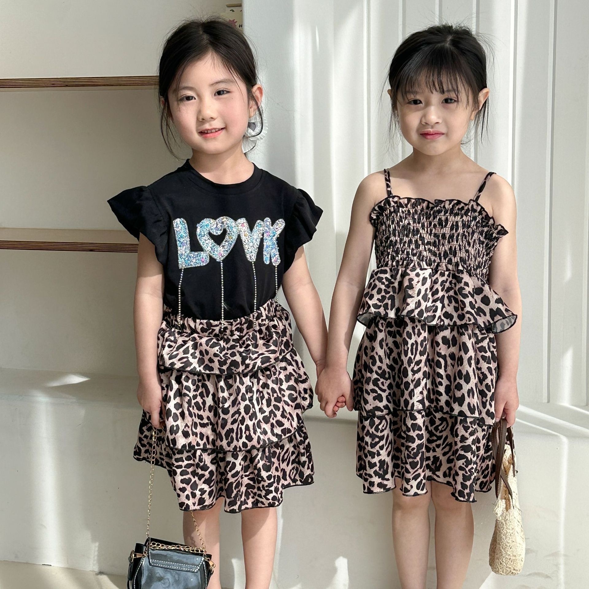 夏季豹紋吊帶蛋糕裙