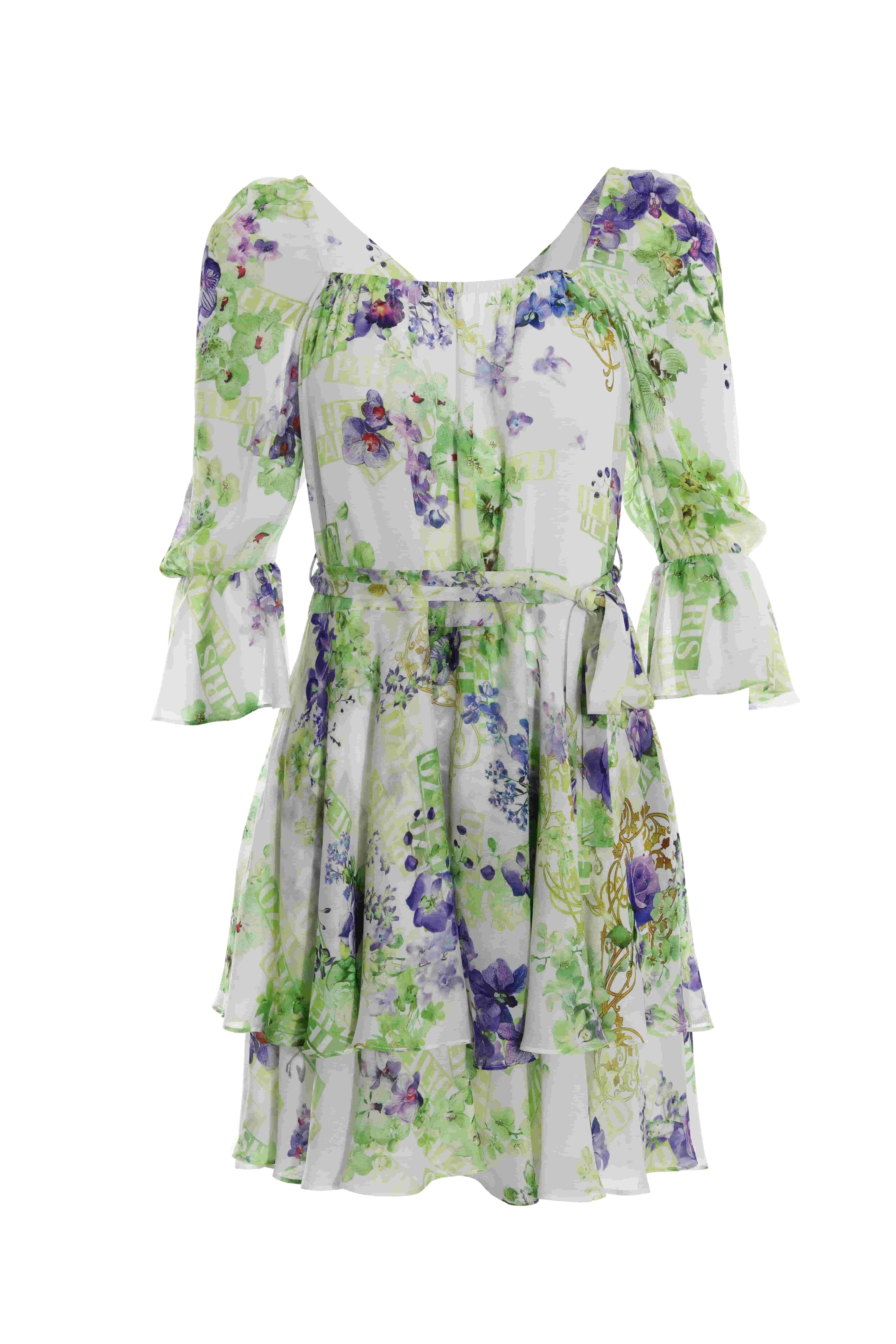 BC1EB055E1 春日青草花園綁帶收腰雙層洋裝