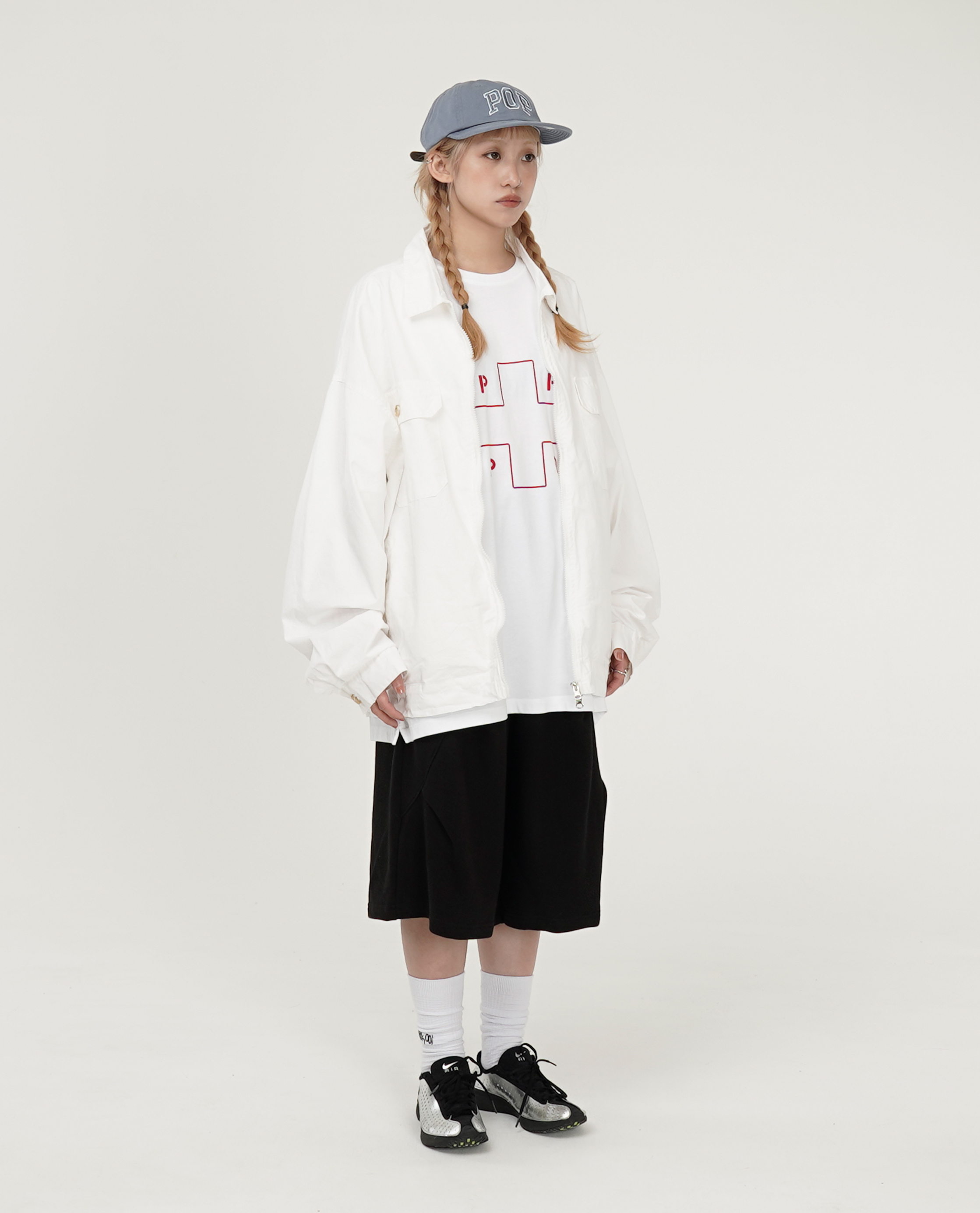 膝下側摺短棉褲