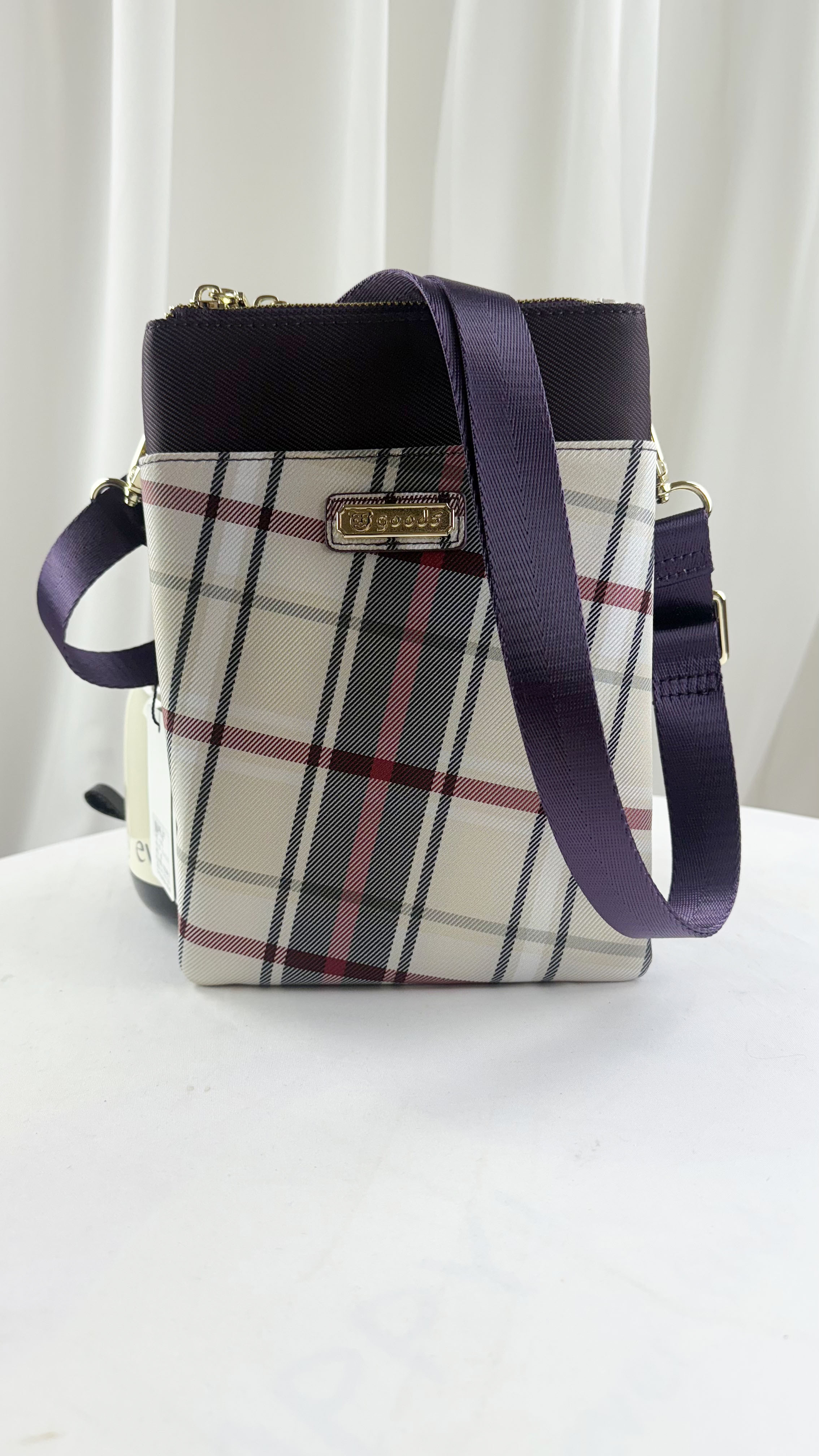 GOODS 紫格紋拼色單層防潑水手機側背包 #2231