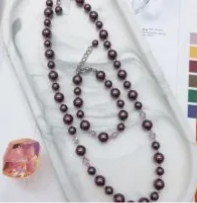[S] GEMZ & CO RCS 1 SET NECKLACE & BRACELET,BURGUNDY PEARL/LIGHT AMETHYST, NE-007/BR-007 (Z183)