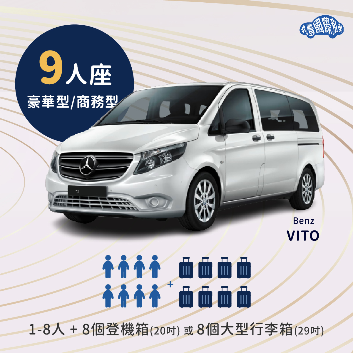 新竹到桃園機場接送車款選擇：9人座豪華型／商務型