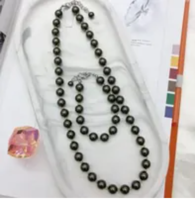 [S] GEMZ & CO RCS 1 SET NECKLACE & BRACELET,DARK GREEN PEARL/GOLDEN SHADOW, NE-008/BR-008 (Z184)