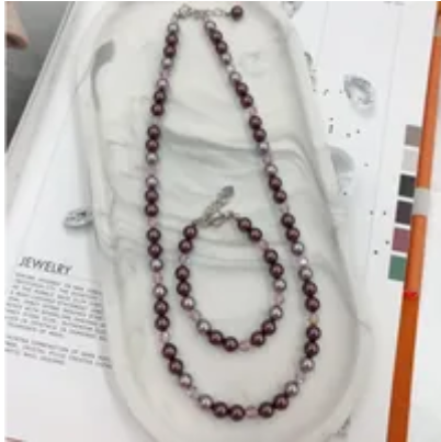 [S] GEMZ & CO RCS 1 SET NECKLACE & BRACELET,BURGUNDY PEARL/LIGHT AMETHYST, NE-012/BR-012 (Z186)