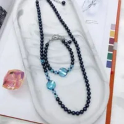 [S] GEMZ & CO RCS 1 SET NECKLACE & BRACELET,NIGHT BLUE/AQUAMARINE, NE-010/BR-010 (Z187)