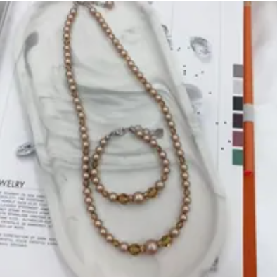 [S] GEMZ & CO RCS 1 SET NECKLACE & BRACELET,POWDER ALMOND/LIGHT COLORADO TOPAZ, NE-011/BR-011 (Z188)