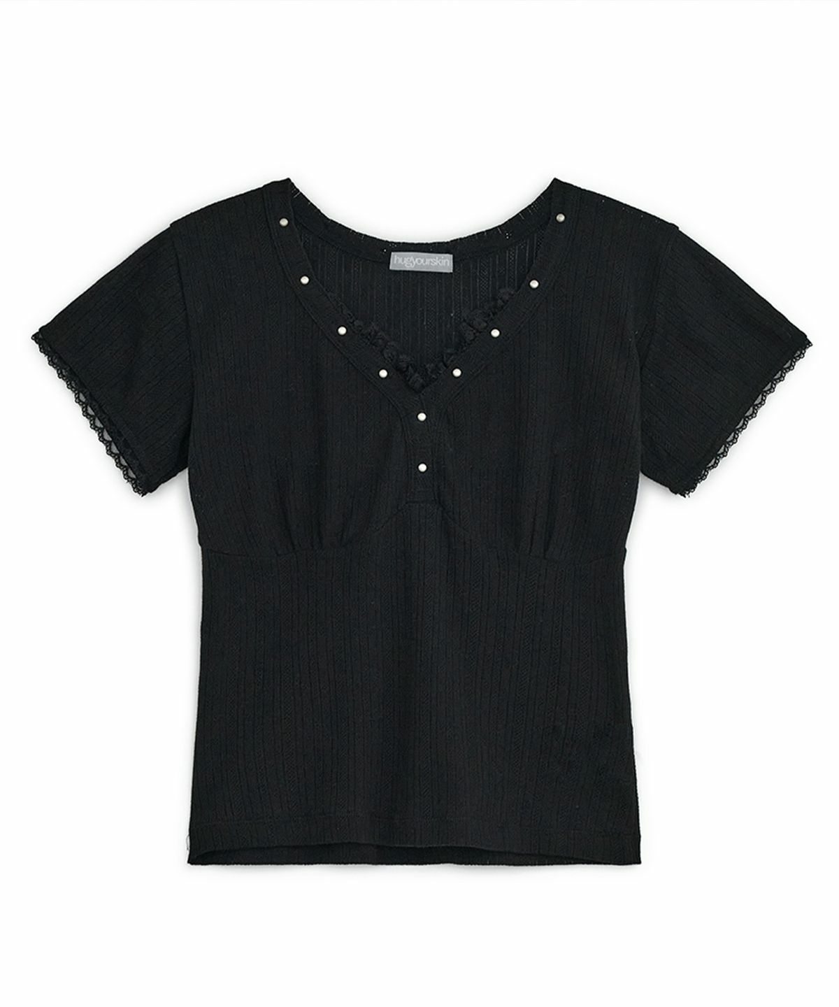 【hug your skin】韓国人気★ Lace Studded Top HUG YOUR SKIN) Lace studded top - 3col