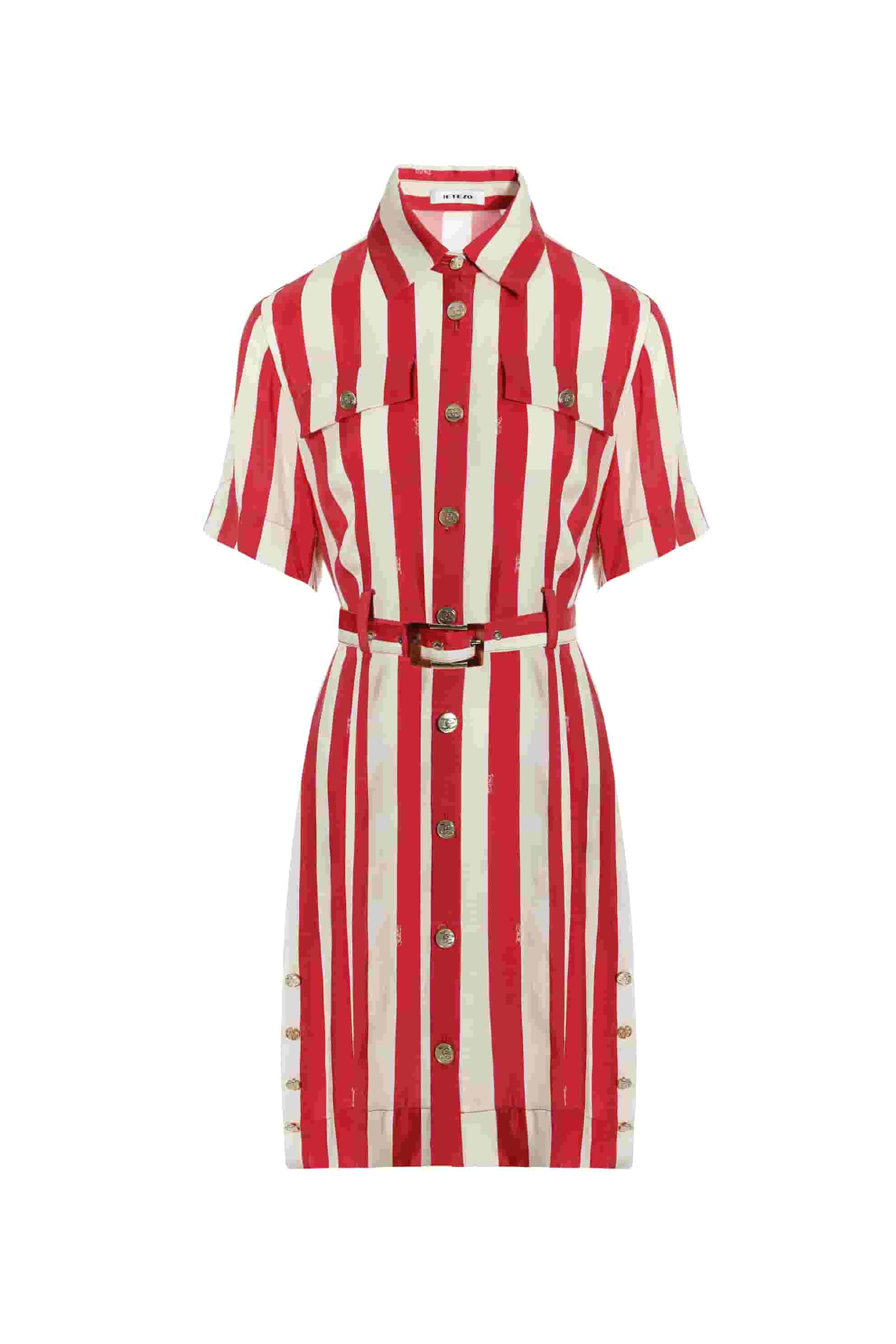 BC1EB010E1 濱海風情經典紅線條洋裝 (附布腰帶)