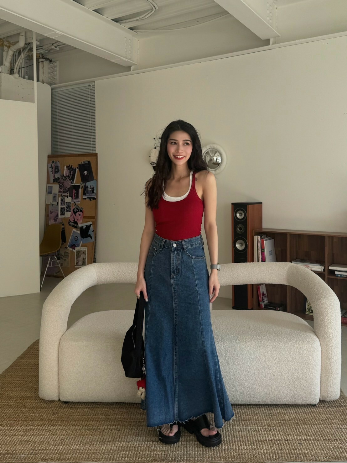 基本下抽鬚牛仔長裙