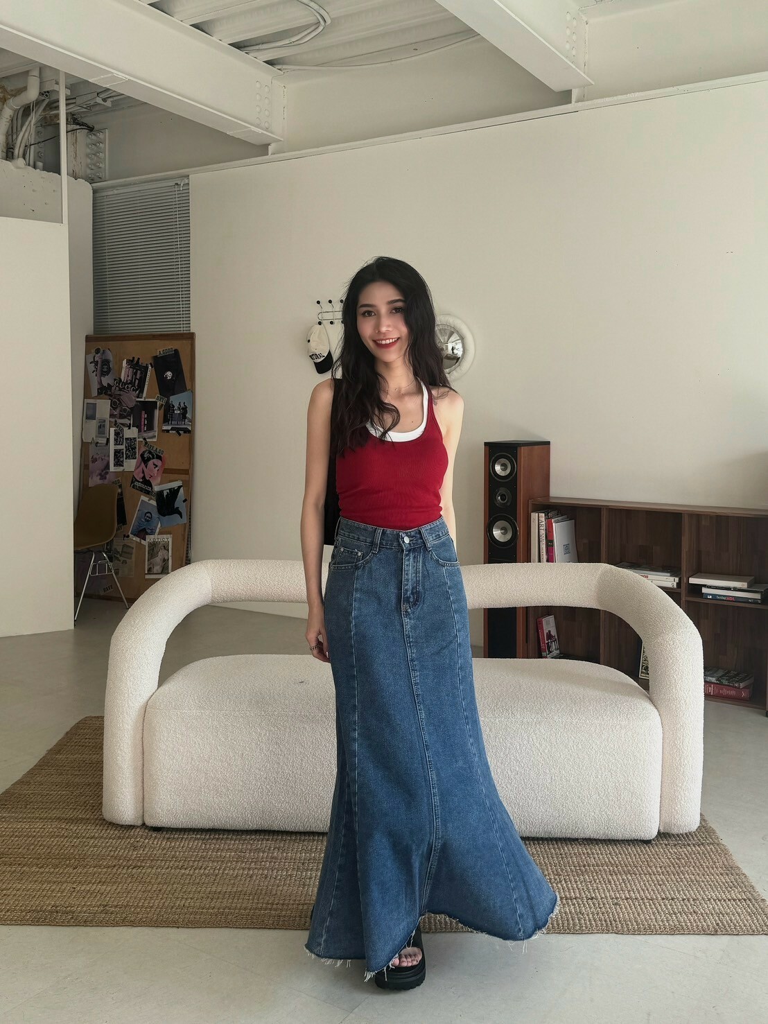 基本下抽鬚牛仔長裙