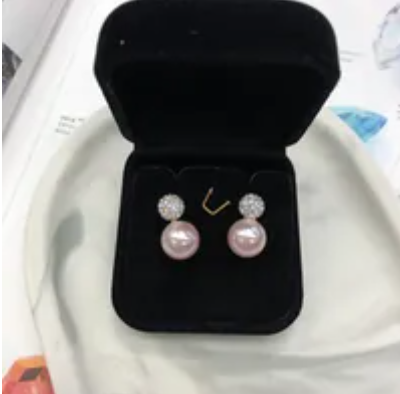 [S] GEMZ & CO RCS EARRINGS 10M,CRYSTAL BALL ROSALINE PEARL, EA-121 (Z195)