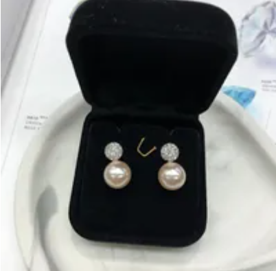 [S] GEMZ & CO RCS EARRINGS 10M,CRYSTAL BALL CREAMROSE PEARL, EA-120 (Z202)