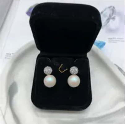 [S] GEMZ & CO RCS EARRINGS 10M,CRYSTAL BALL PEARLESCENT WHITE PEARL, EA-122 (Z205)