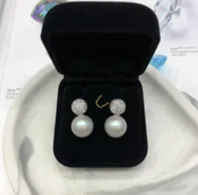 [S] GEMZ & CO RCS EARRINGS 12M,CRYSTAL BALL + IRIDESCENT DOVE GREY PEARL, EA-132 (Z212)