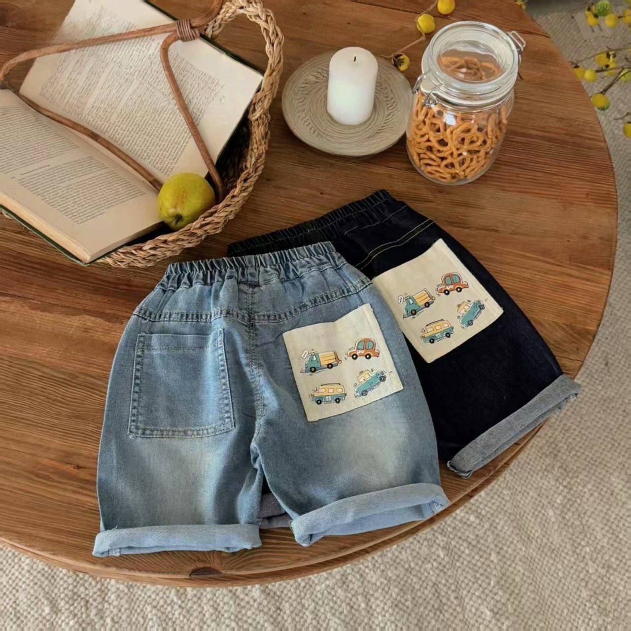 汽車口袋牛仔七分褲