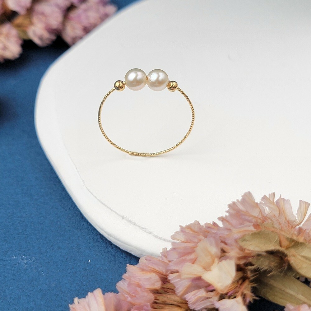 【me.luxe】K18珍珠金球雙重奏戒指