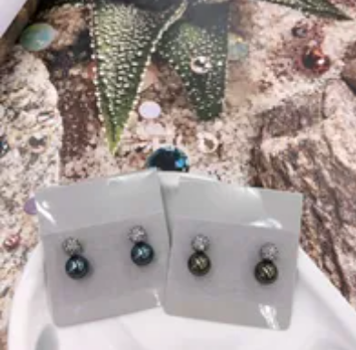 [S] GEMZ & CO RCS EARRINGS 9M,BLACK DIAMOND BALL TAHITIAN PEARL, EA-129 (Z219)