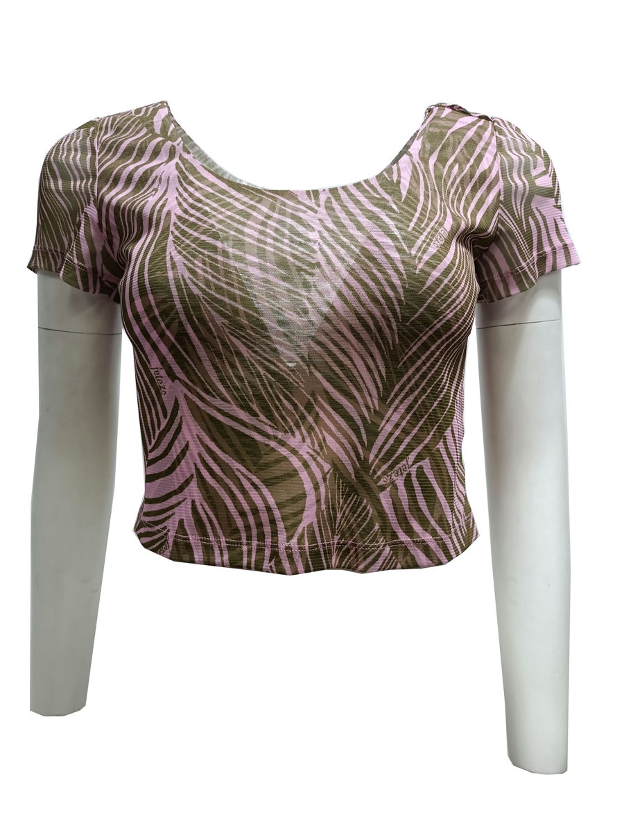 BC1EE117A1 午後漫遊橄欖綠植物圖騰印花上衣