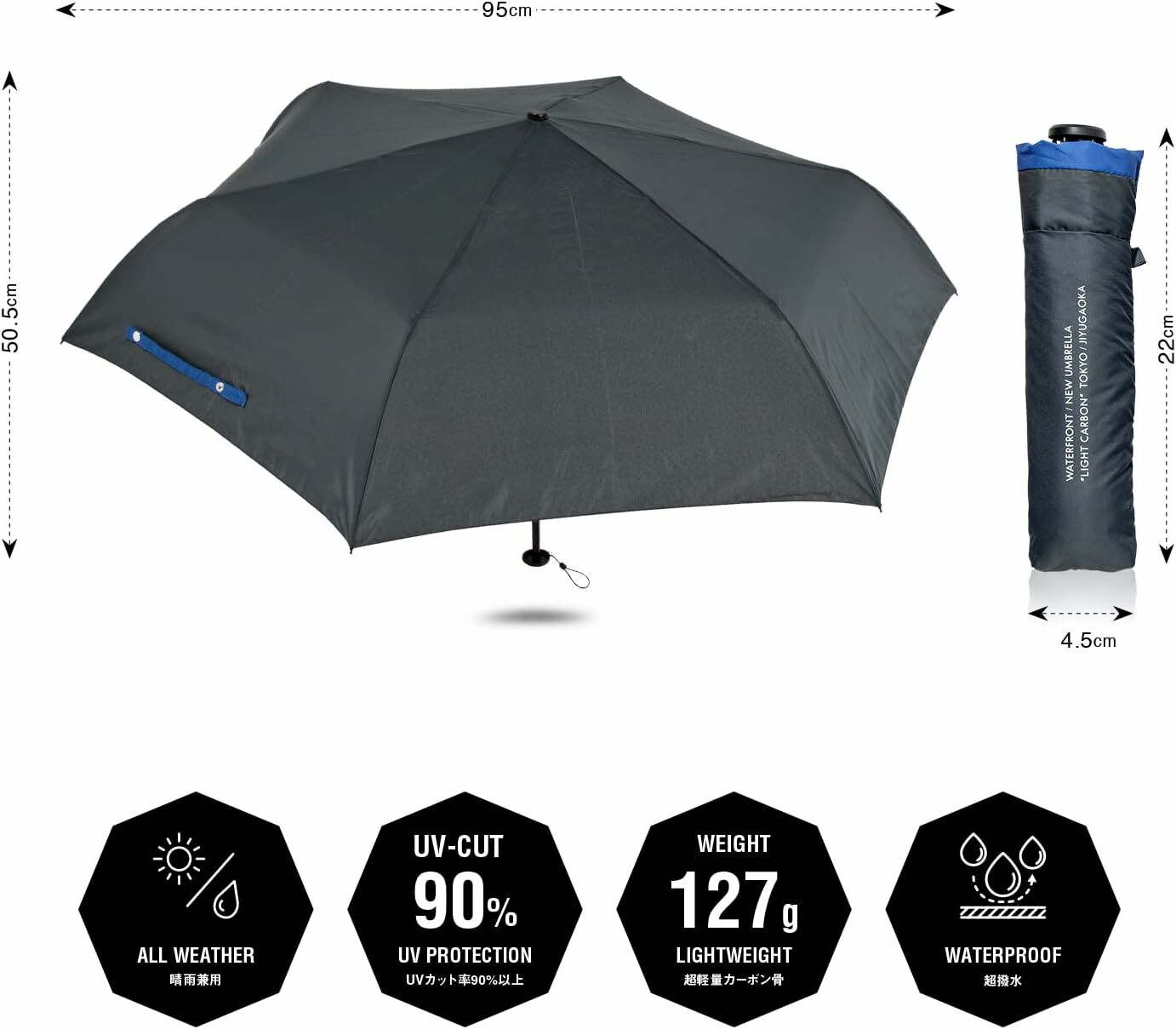 WaterFront 超輕碳纖維/防UV 90% /潑水加工附吸水遮袋 (J3 663)