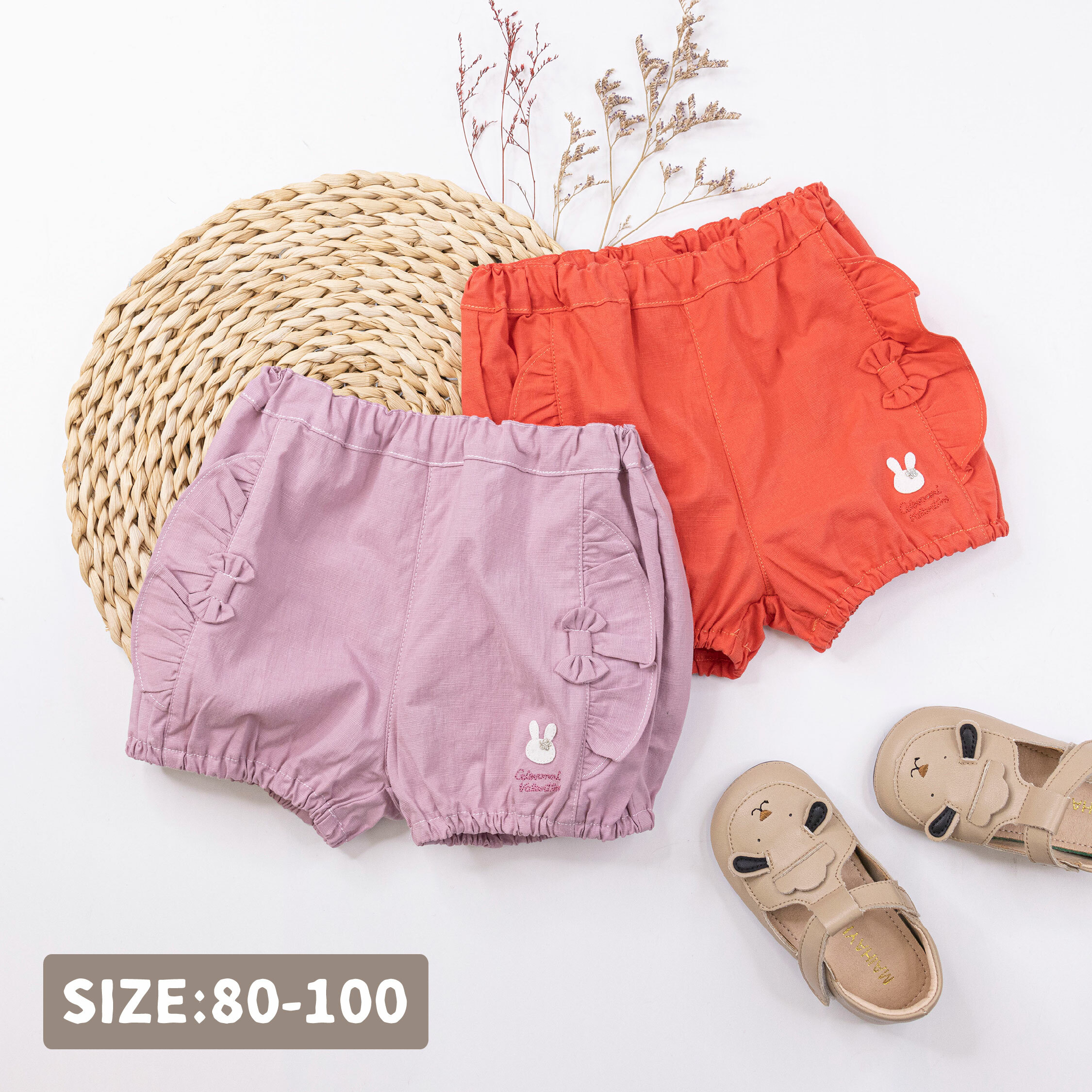 范侖鐵諾【32056】甜美蝴蝶結兔兔棉質短褲＊二色