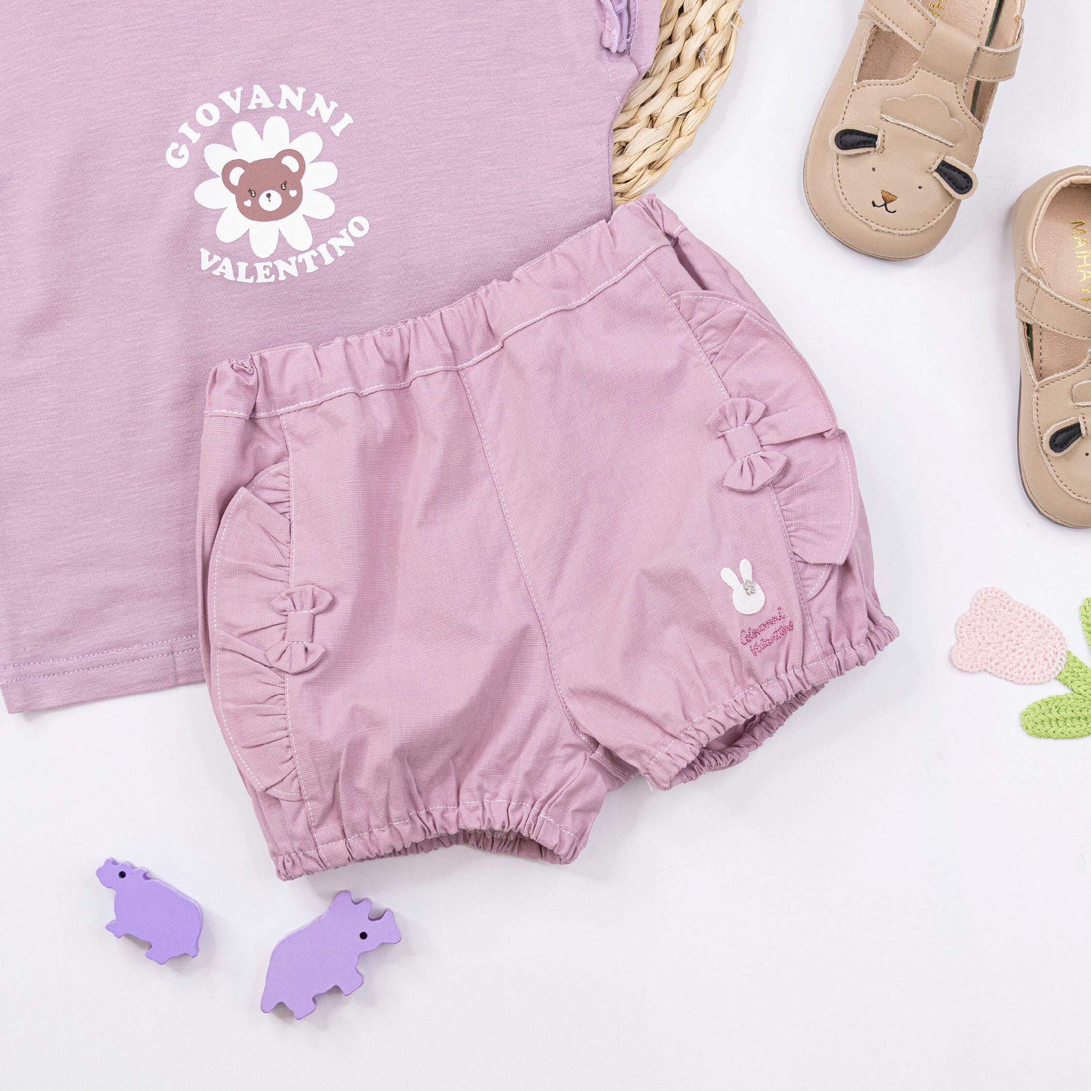 范侖鐵諾【32056】甜美蝴蝶結兔兔棉質短褲＊二色