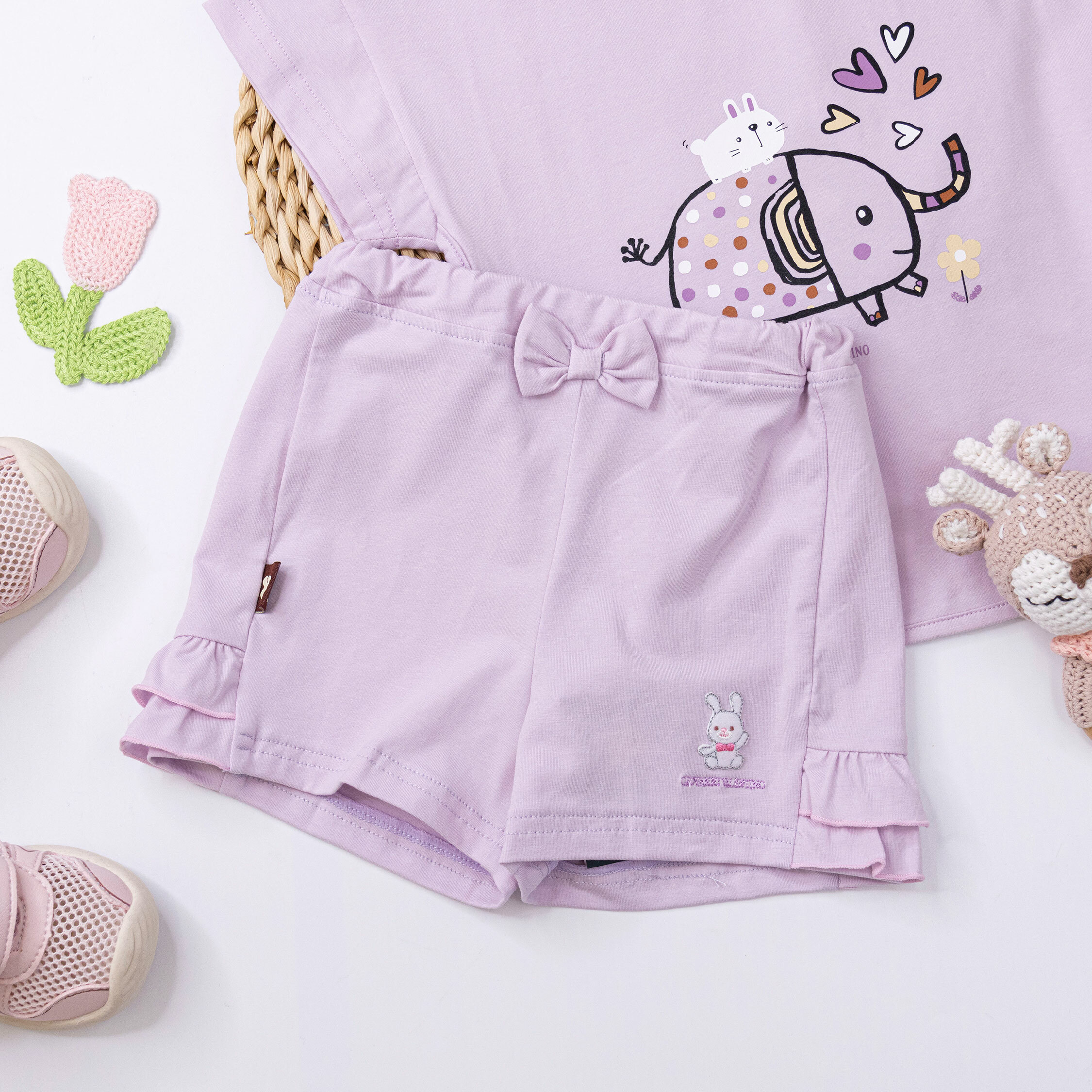 范侖鐵諾【32061】可愛蝴蝶結兔兔布貼短褲＊二色