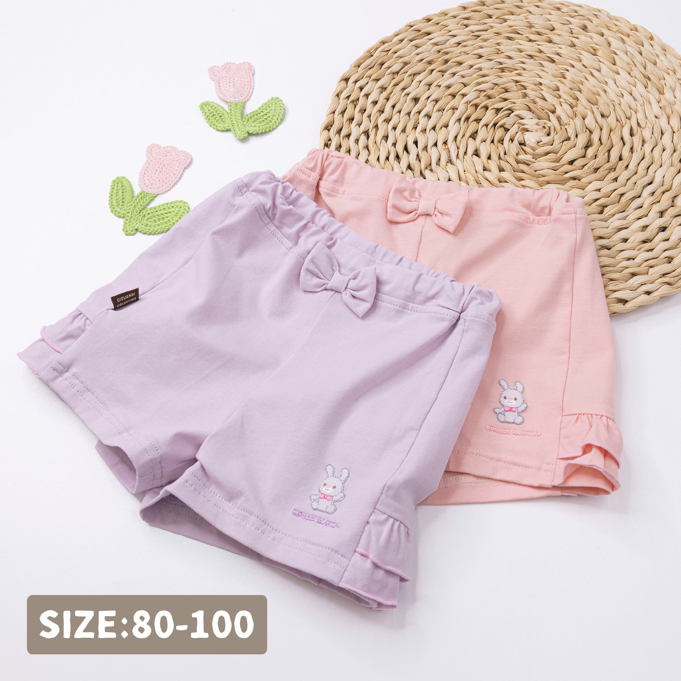 范侖鐵諾【32061】可愛蝴蝶結兔兔布貼短褲＊二色