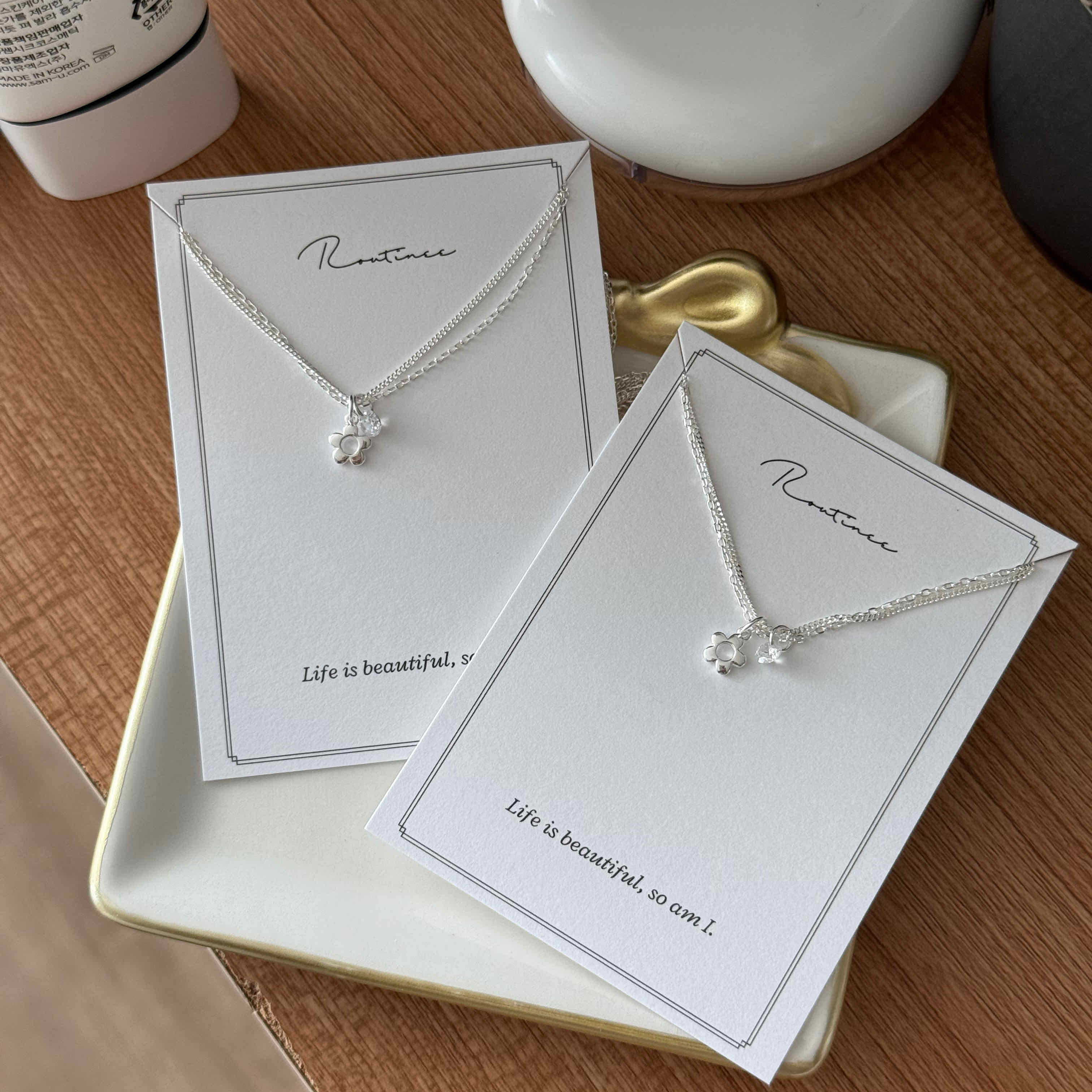 🇰🇷925 silver 小花鑽鑽雙層項鍊／手鍊