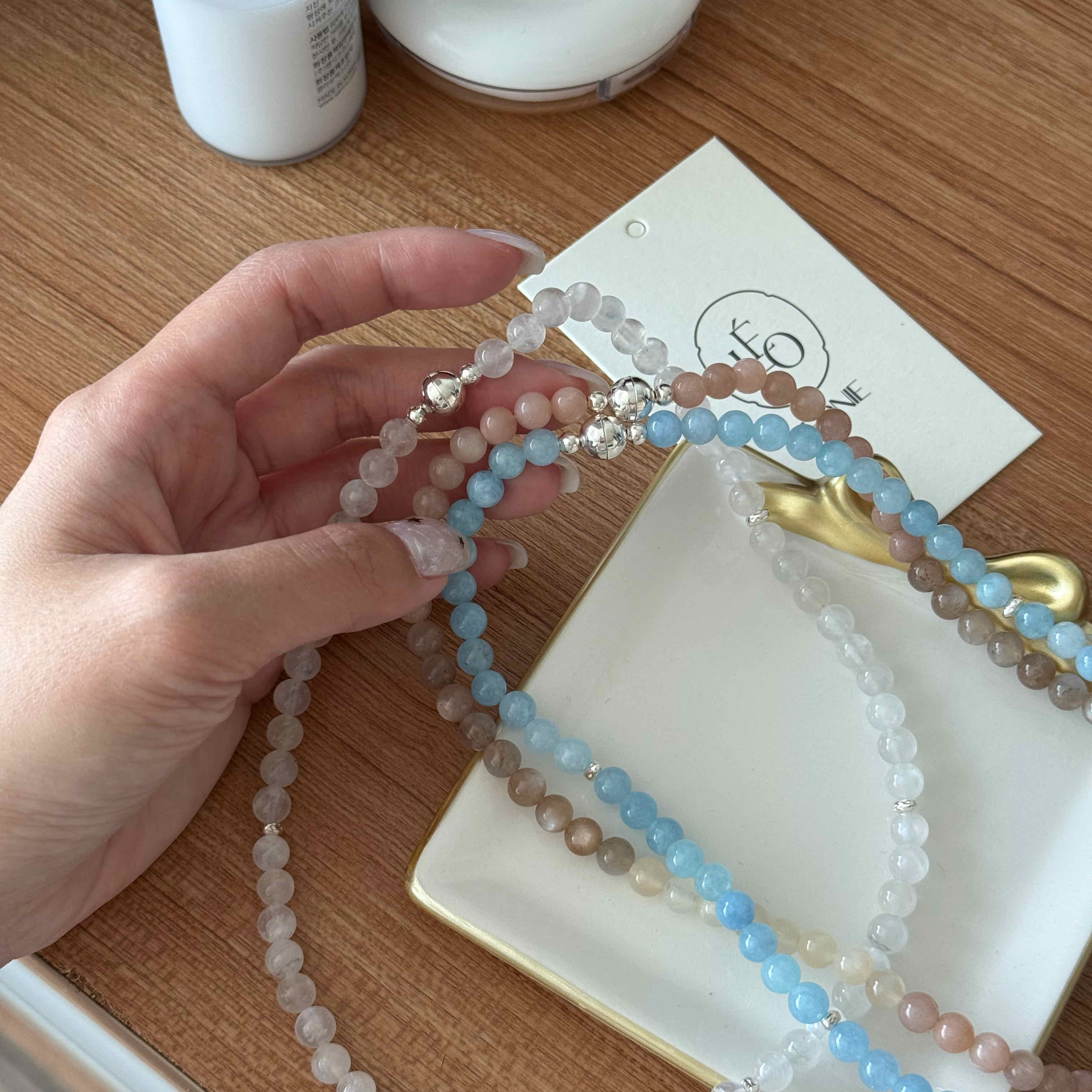 🇰🇷925 silver 磁吸天然石珠珠項鍊｜3 color