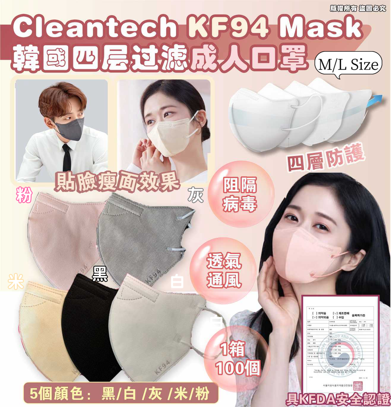 韓國 Cleantech KF94 Mask 四層過濾成人口罩