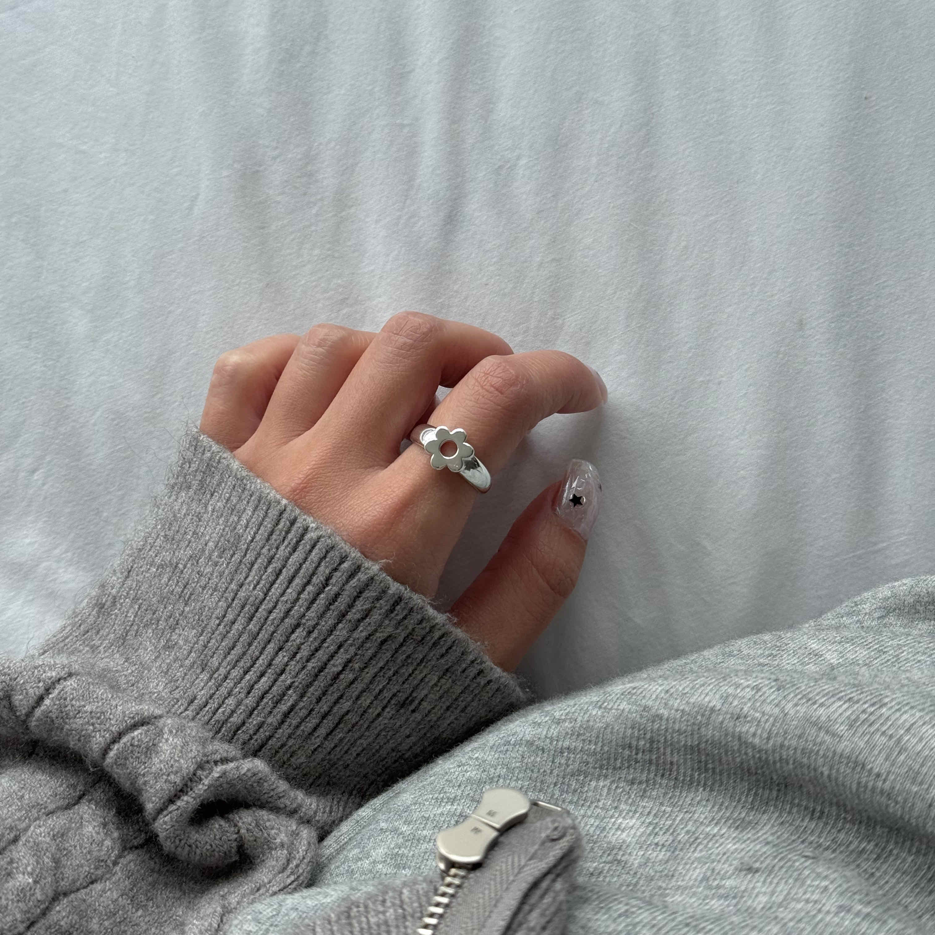 🇰🇷925 silver 大花厚磅開口戒