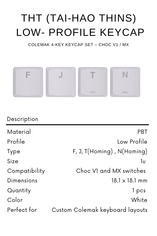 Enhance your Colemak layout experience with this 4-key keycap set designed for Choc V1 and MX switches.