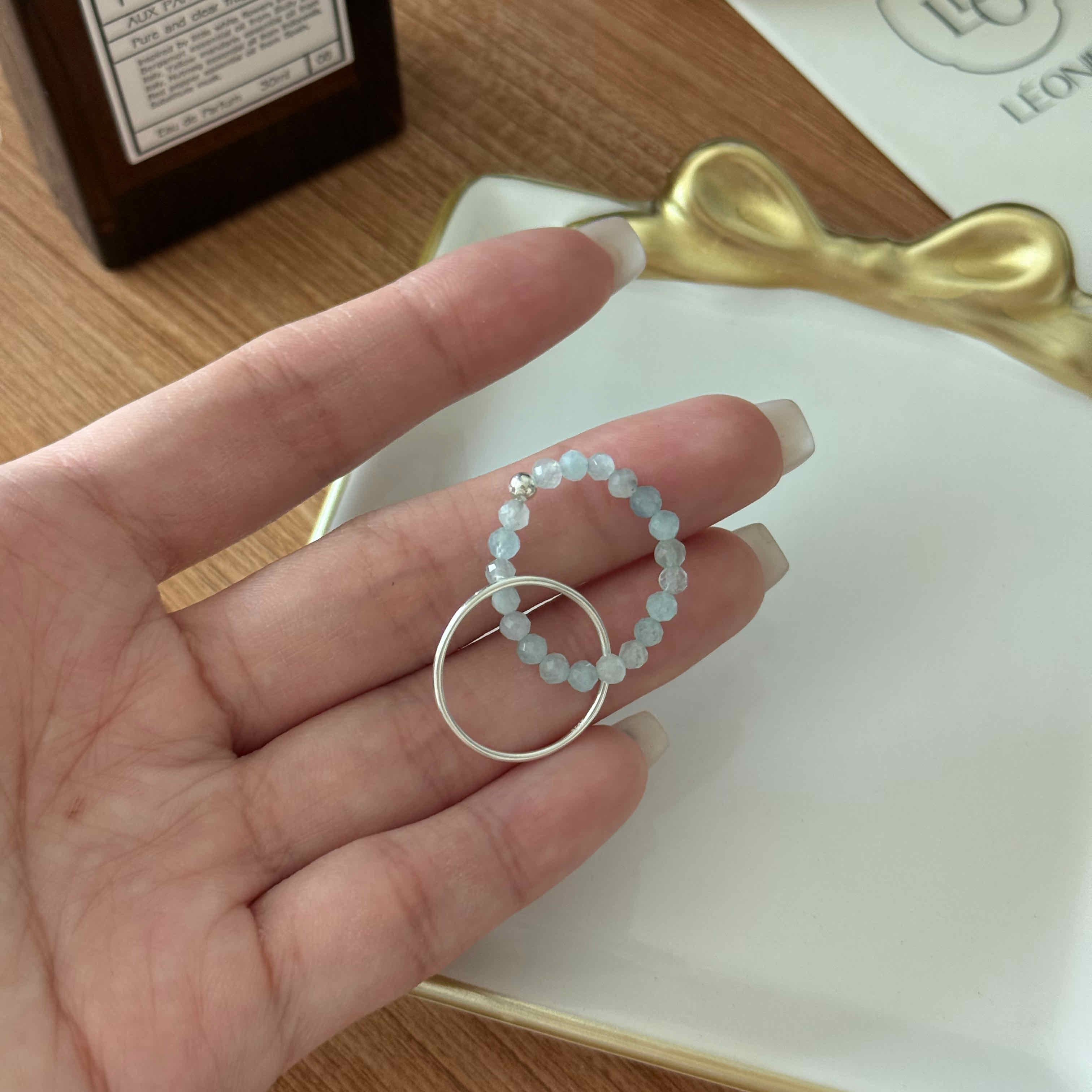 🇰🇷925 silver 天然石串珠雙層戒指