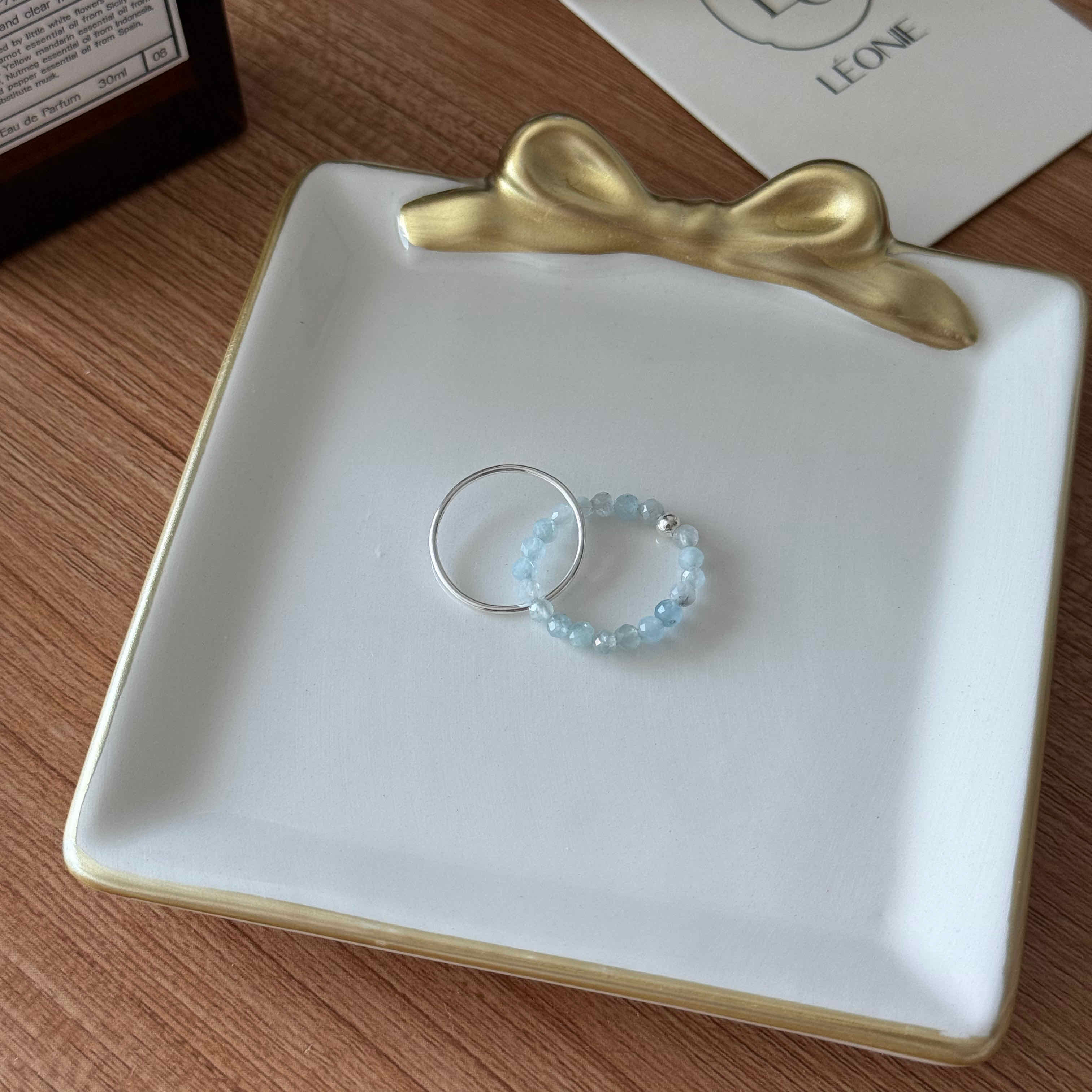 🇰🇷925 silver 天然石串珠雙層戒指