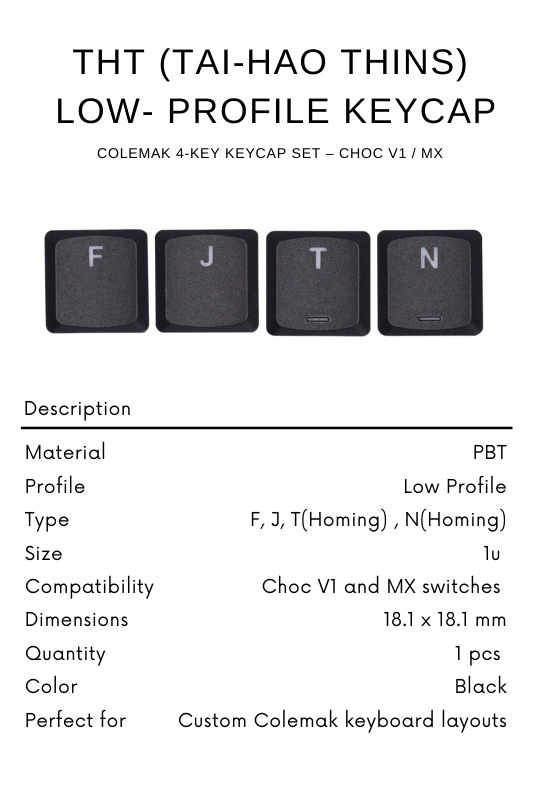 Enhance your Colemak layout experience with this 4-key keycap set designed for Choc V1 and MX switches.