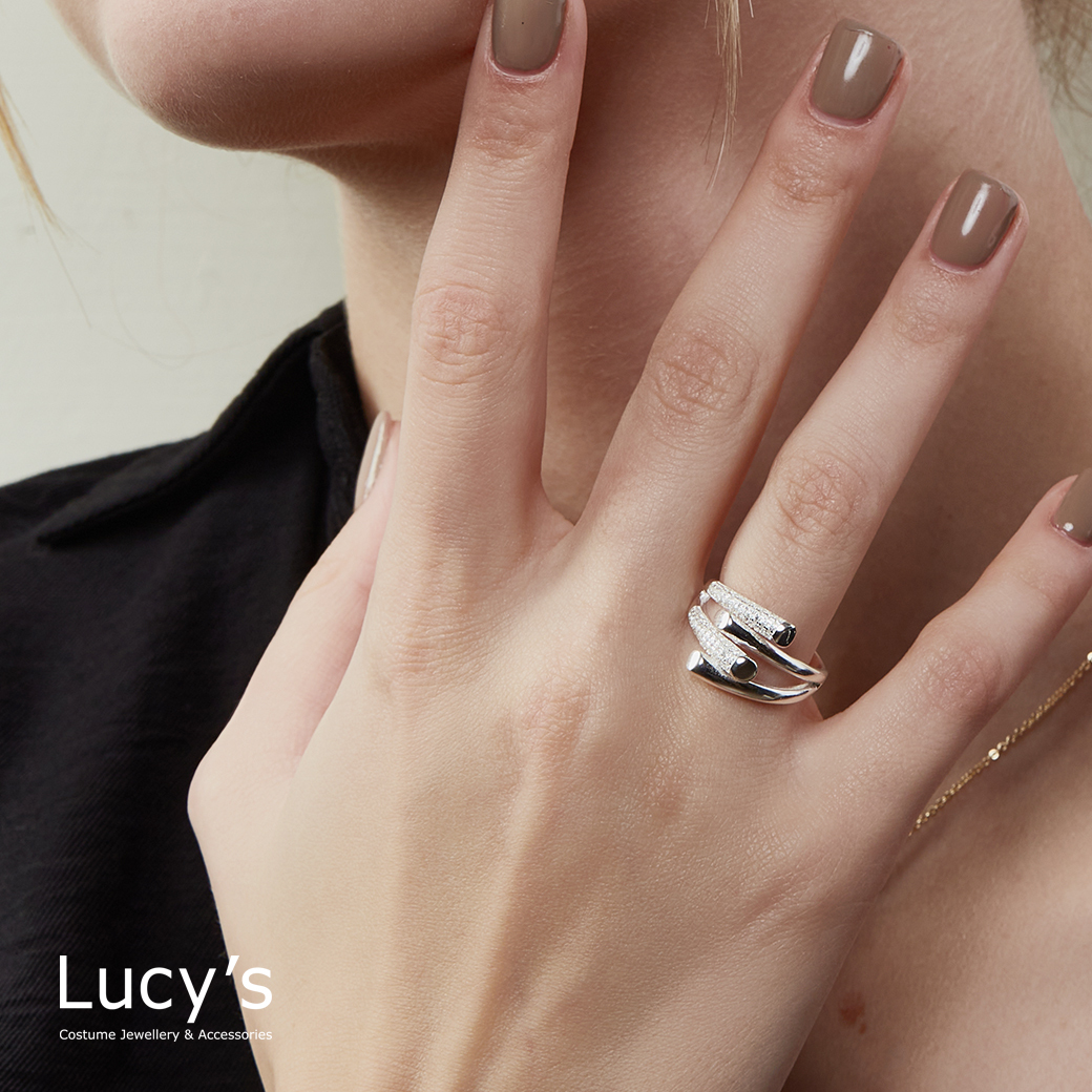 925純銀 光映雙V 開口戒 (121723)