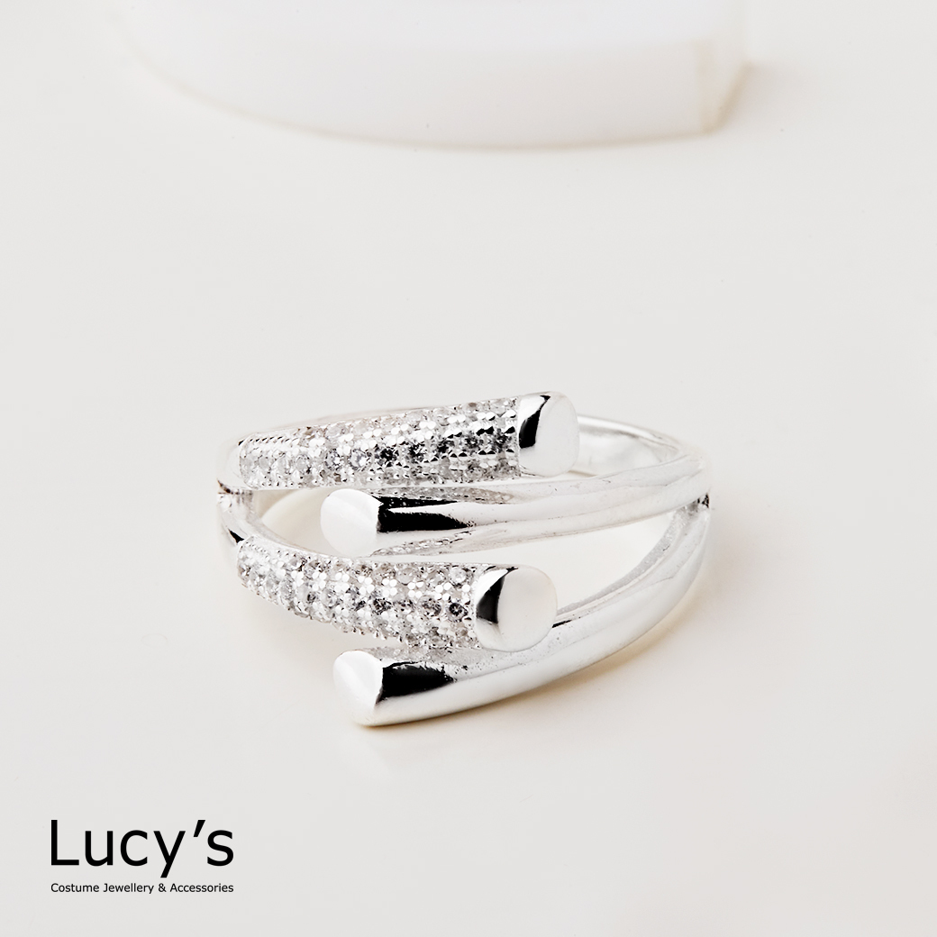 925純銀 光映雙V 開口戒 (121723)