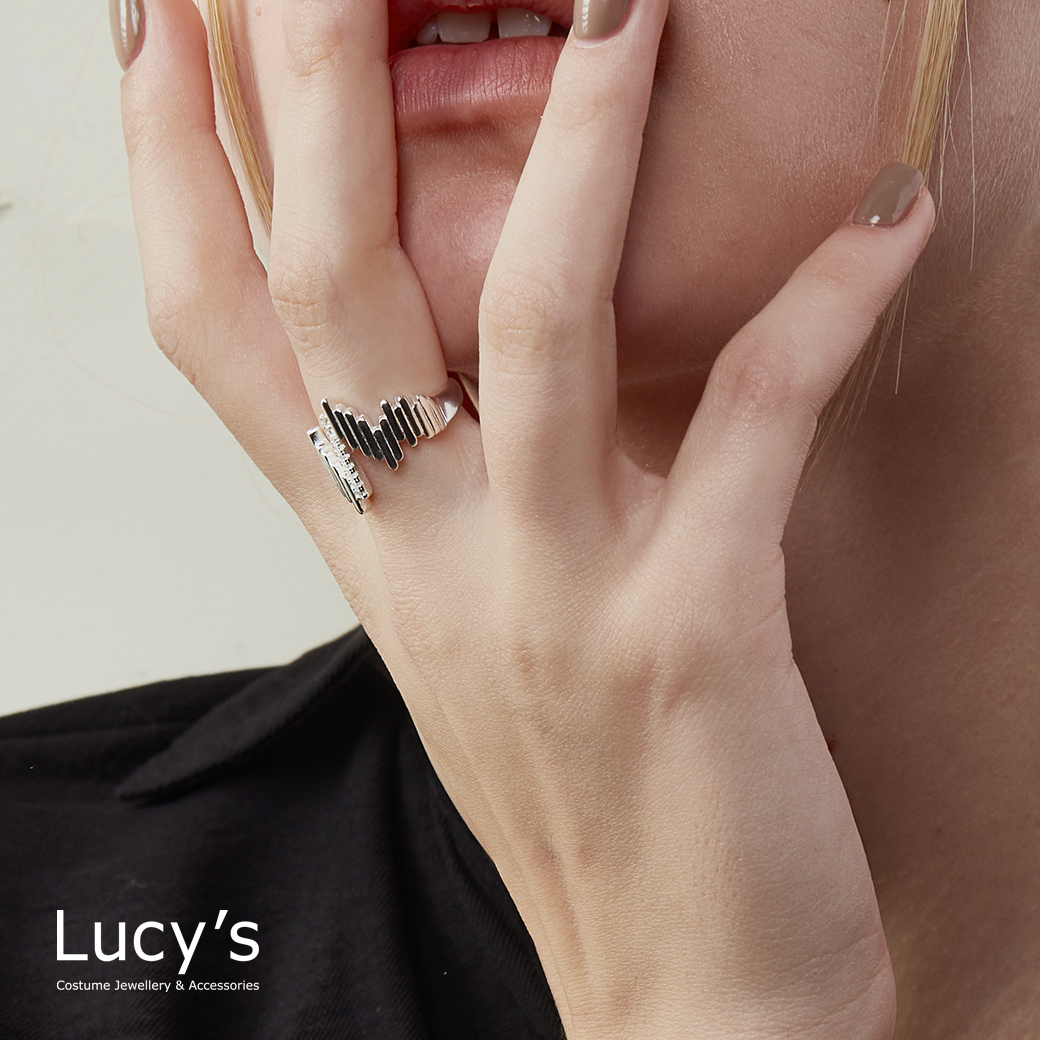 925純銀 不規則排線 開口戒 (121714)