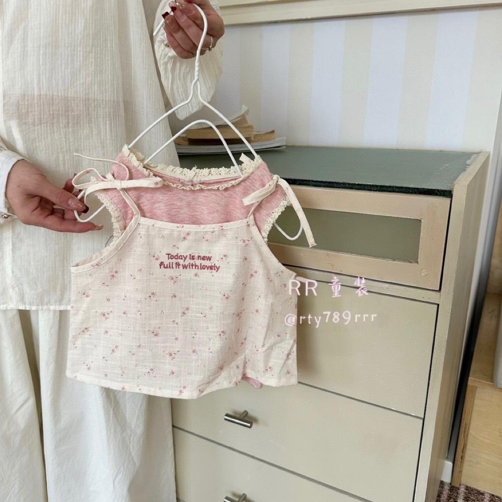 韓系碎花字母吊帶上衣