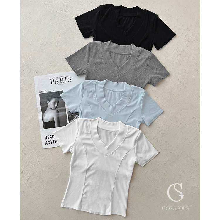 G2065 現貨「V領好身材坑紋上衣」