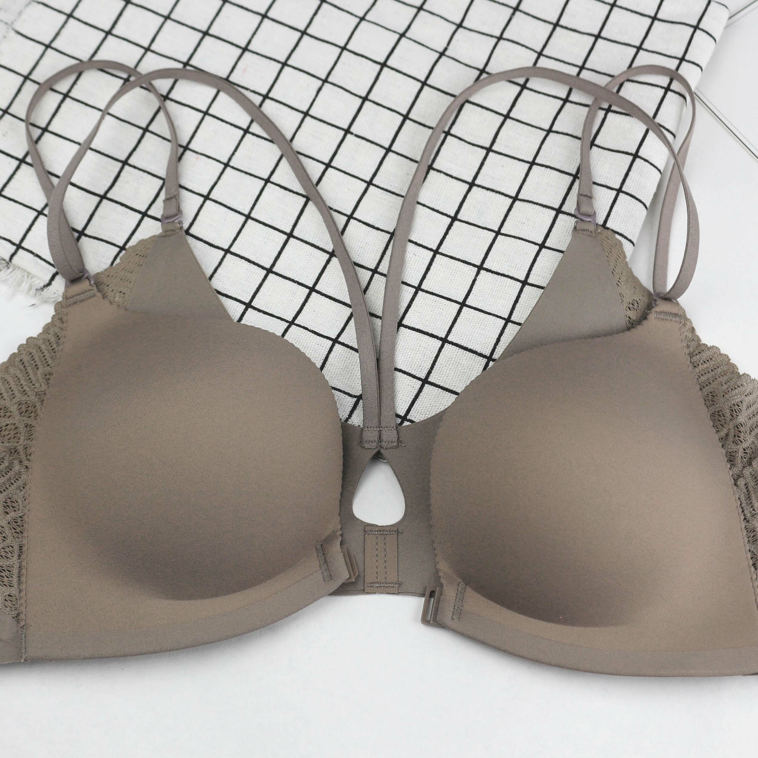 Butter-高檔蕾絲聚攏無鋼圈前扣內衣套裝-棕色 (三色) 內衣+內褲