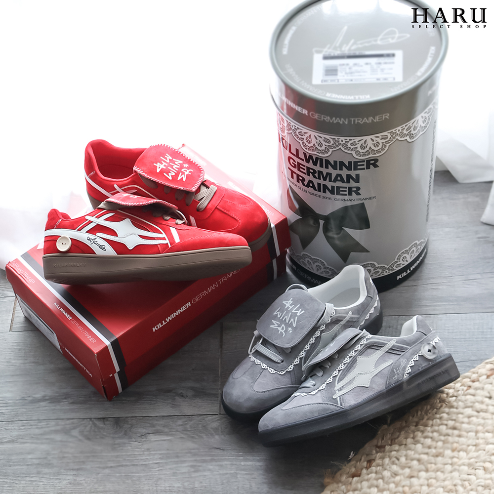 買鞋送禮物 張員瑛同款 Killwinner 蕾絲緞帶 德訓鞋 芭蕾舞鞋 蝴蝶結 岩石灰 紅絲絨 KWDX240403 KWDX240201