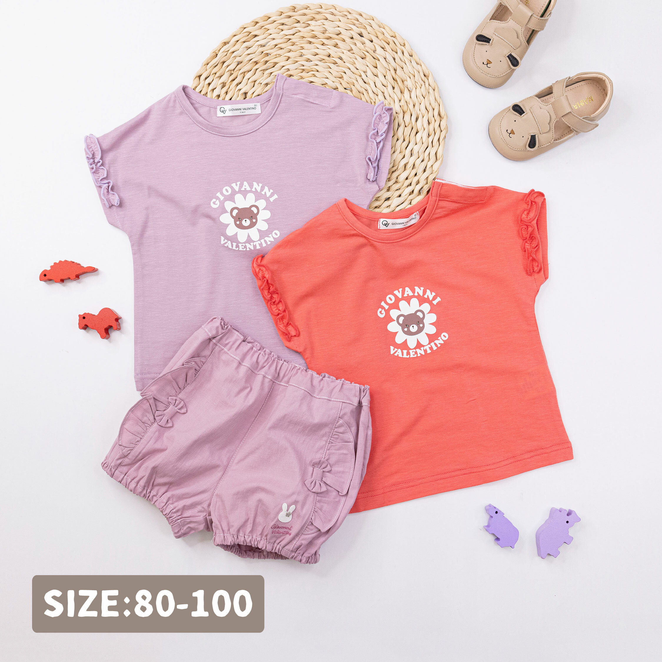 范侖鐵諾【32040】花朵小熊荷葉拼接天絲上衣＊二色