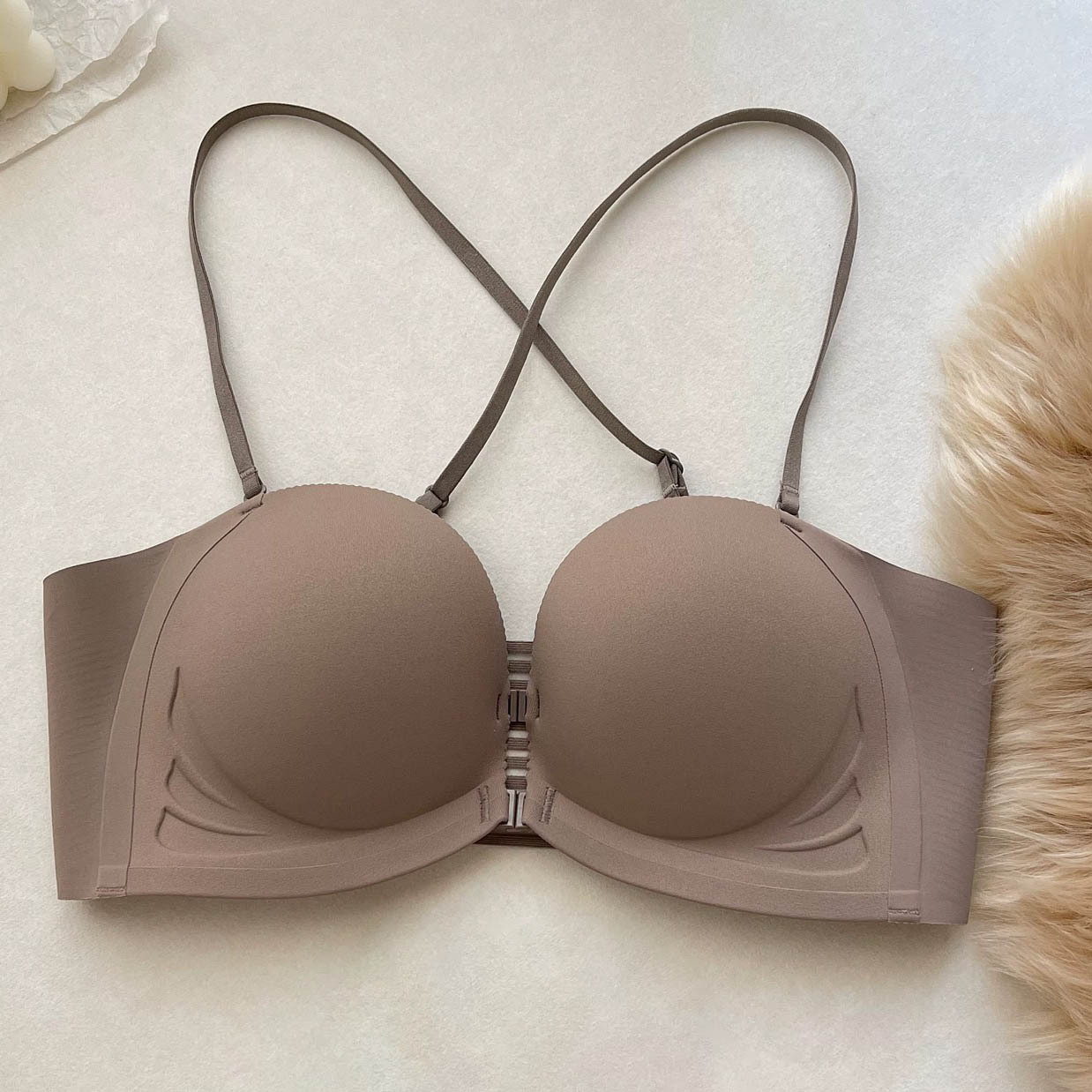 flirty-雙前扣爆乳防滑平口內衣或套裝-棕色 (4色)