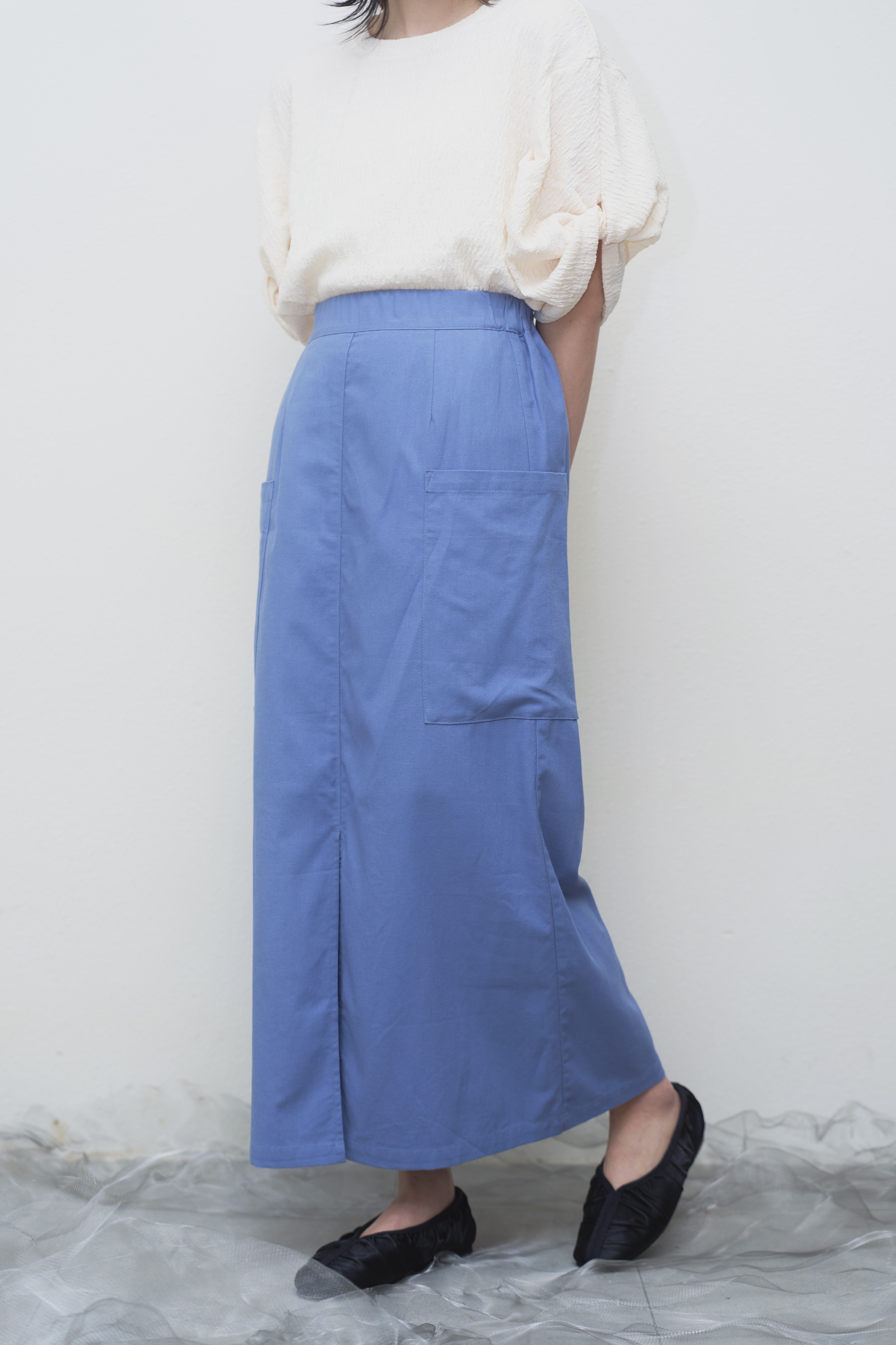 麻棉～天藍色直身長裙 - 9092