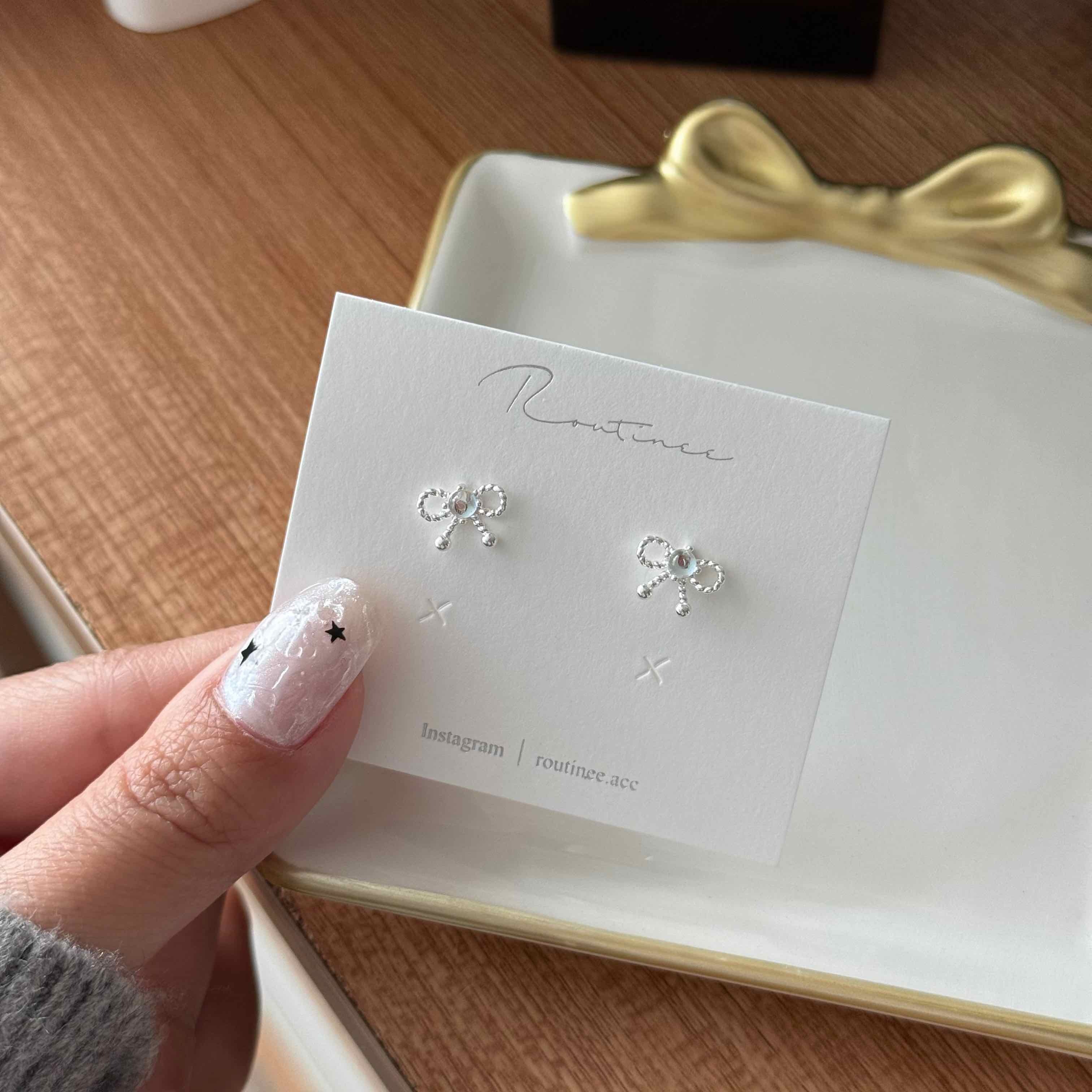 🇰🇷925 silver 玻璃珠珠蝴蝶結耳環